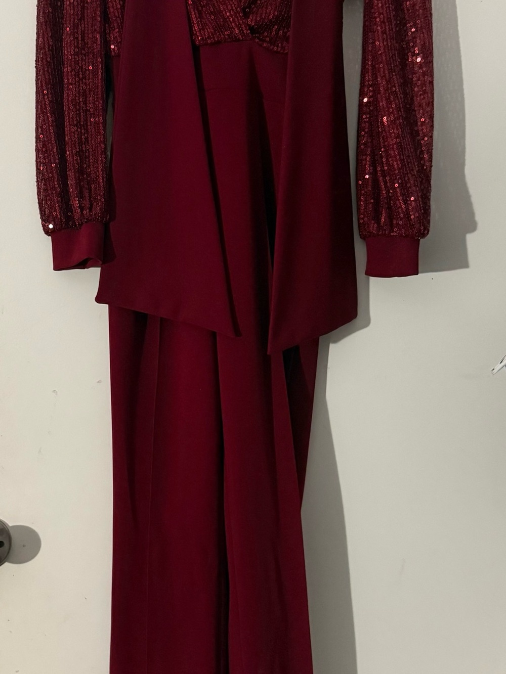 Clothing K Burgundy Sequin Wide Leg Jumpsuit
